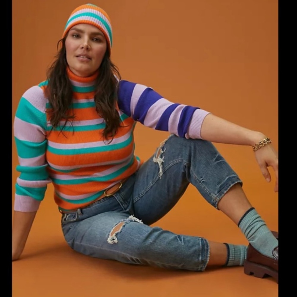 Anthropologie NWT Maeve Striped Turtleneck Sweater Size 1X.